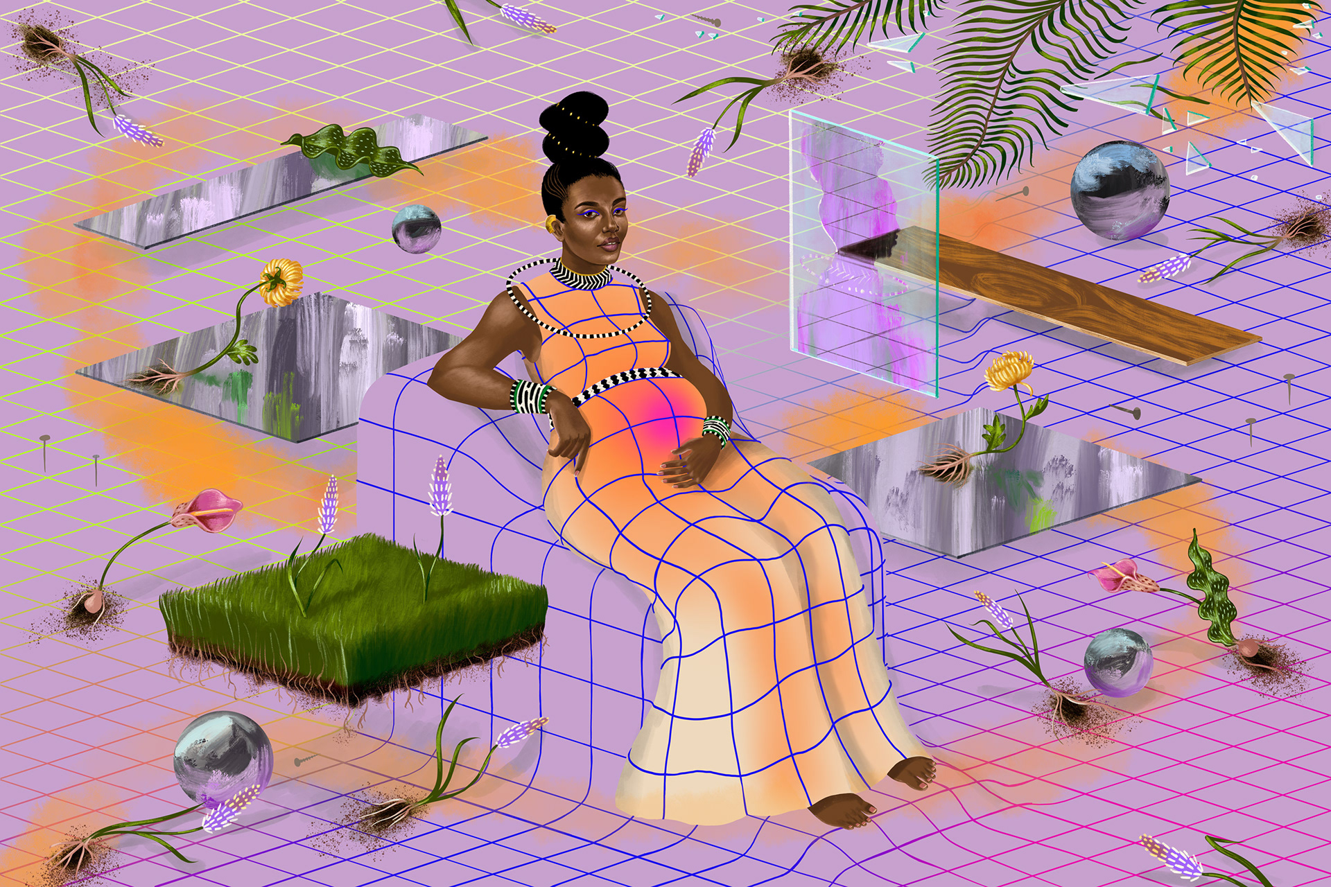 Illustration by Shayma Golden for Nnedi Okorafor's Afrofuturist short story, Mother of Invention.